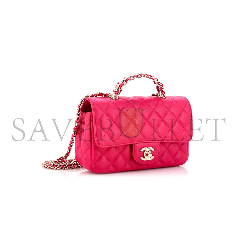 Ch*el pink leather handbag 1560943 (20*11*8cm)